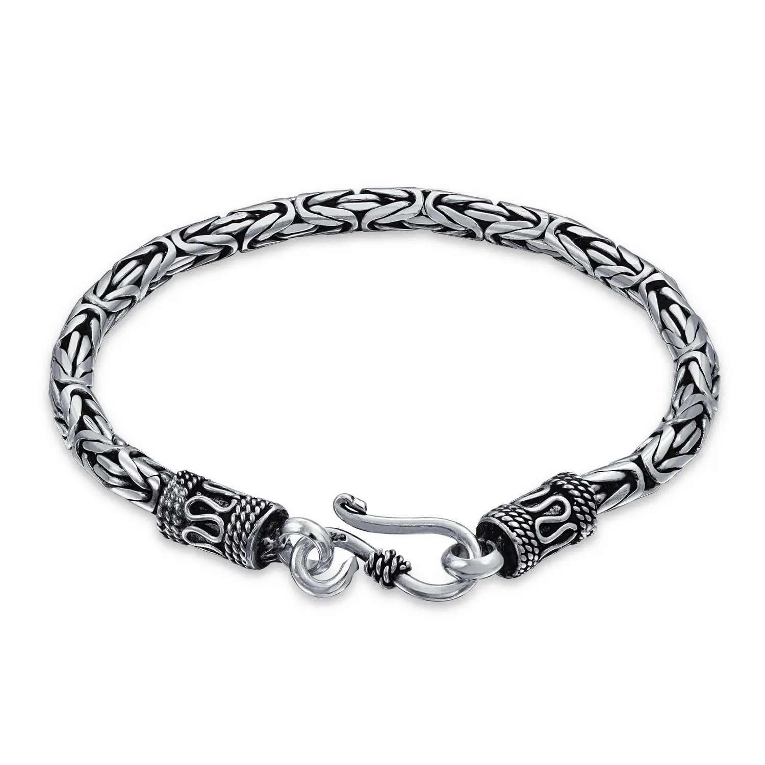 Bali Byzantine Chain Link Bracelet Oxidized .925 Sterling Silver Handcraft