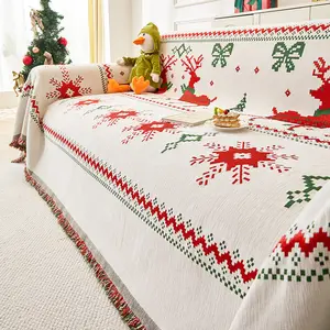Christmas Deer Chenille Sofa Cover, Reversible Pet-Friendly Design, All-Season Use, Fits Single to Multi-Seater Sofas, Sofa Couch Covers