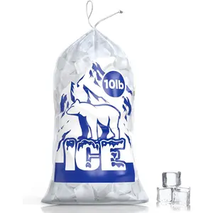 Plastic Ice Bags With Drawstring - 10 LB 100 Pack| Clear Cube Bags for Storing Ice| Heavy Duty Bags for Ice Machine| Reusable BPA FREE
