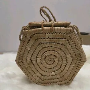 Handmade 100% Raffia Hexagon Crossbody Bag – Natural Boho Chic