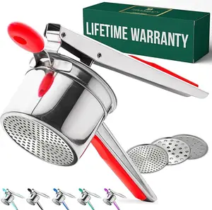 Bellemain 15 oz Large Potato Ricer Heavy Duty Stainless Steel Masher with 3 Interchangeable Discs for Mashed Potatoes Kitchen Tool Lifetime Warranty