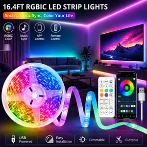 RGBIC LED Strip Lights 16.4FT with App & Remote, Music Sync Color Changing Light Strip, USB Smart LED Lights for Bedroom, TV, Gaming Room, Party Decor – Ideal Home Aesthetic Decor