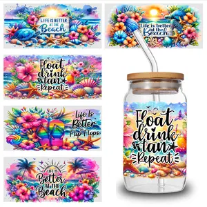5 Sheets Beach Vibes UV DTF Stickers Glass DTF Transfer Stickers for 16 oz Tumbler Suitable for 16 oz Glass UV DTF Stickers Plastic Self-Adhesive Labels side  eyes  sticker