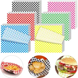 120Pcs Wax Paper Sheets for Food, 12x12 In Variety Pack Checkered Food Basket Liners, Grease Resistant Sandiwch Wrapping Paper, Festive Design Deli Paper Sheets For Party, Fair and Outdoors Kovpnor
