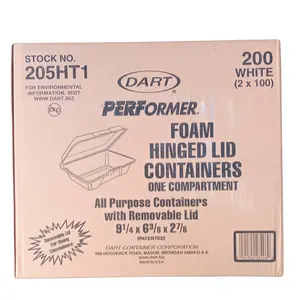 Dart 205HT1 White Foam Take Out Container with Perforated Hinged Lid 9 x 6 x 3 - 200/Case Disposable Rectangle