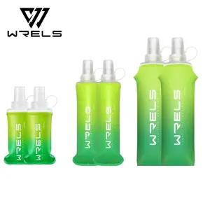 Foldable Sports Soft Water Bottle Set, Gradient Color Running Flask with Silicone Sipper Lid & Handle Loop, Outdoor Hiking Cycling Gym Use