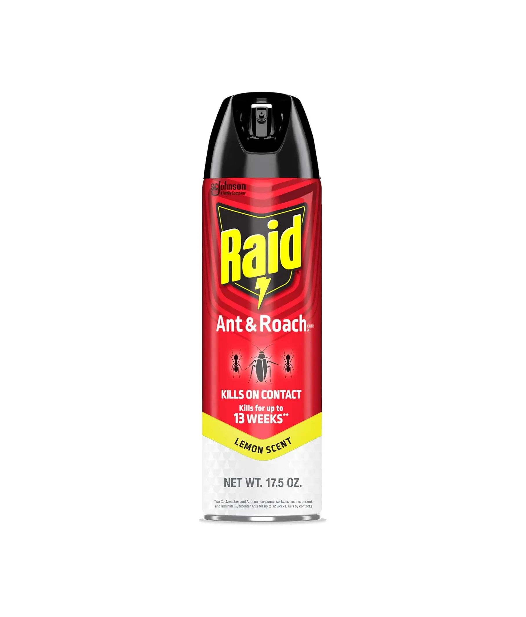 Raid Ant & Roach Killer Spray For Listed Bugs, Keeps Killing for 13 Weeks, Lemon Scent, 17.5 oz