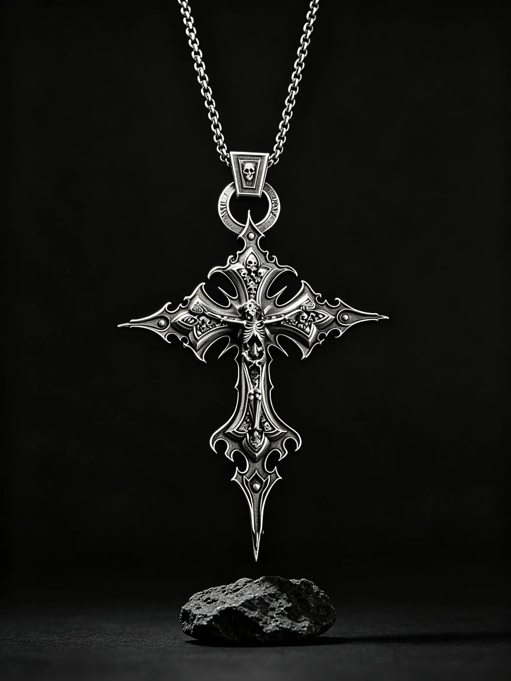Unisex Gothic skull cross necklace, dark vintage statement pendant necklace, punk-style cross jewelry, street-style chain necklace