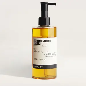 JUNOCO The Body Oil Rinse. 9.13oz. Shower Oil Body Wash with Rice Bran Oil, Meadowfoam Seed Oil, and Calendula Extract.
