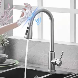 Commercial Kitchen Faucet, Single-Handle Touch Kitchen Sink Faucet with Pull-Down Sprayer, Includes Cover Plate, Fingerprint-Resistant Stainless Steel Finish, Black/Brushed Nickel