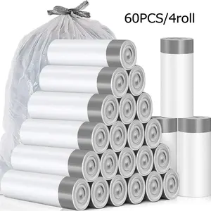 60pcs Drawstring Trash Bags, Sturdy Trash Bags, Small Garbage Bags for Office, Bedroom, Bathroom, 4 Gallon Bin Liners, Waste Bags to Help Avoid Dirty Hands