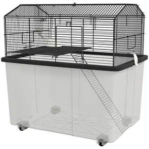 Wheeled Portable 2 Tier Hamster Enclosure With Top Front Doors For Apartment Easy Cleaning And Maintenance