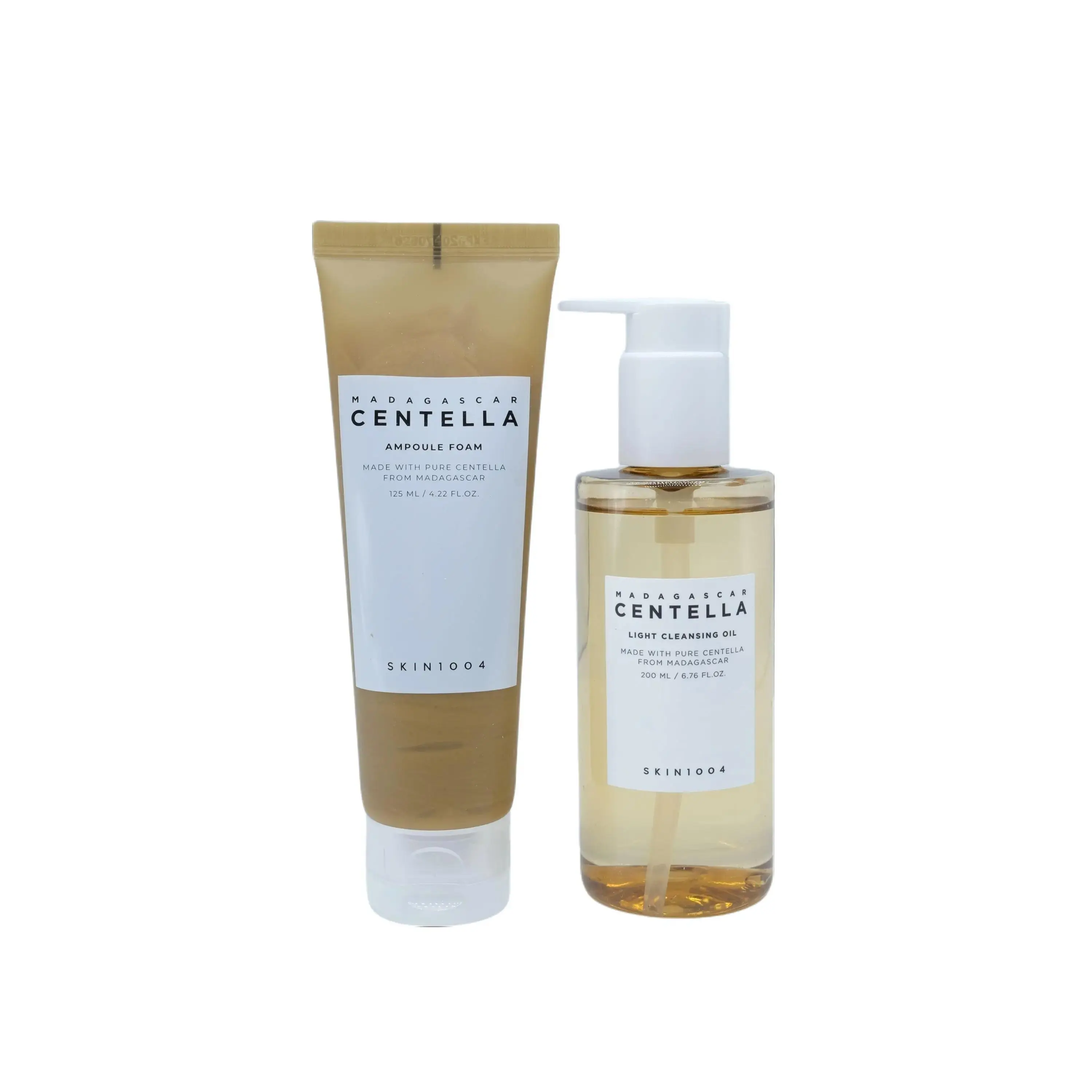 SKIN1004 Madagascar Centella Rich Skin Care Set - Gentle Daily Soothing Cleanser Bundle with 125ml Foaming Ampoule, 200ml Light Cleansing Oil, Suitable for All Skin Types