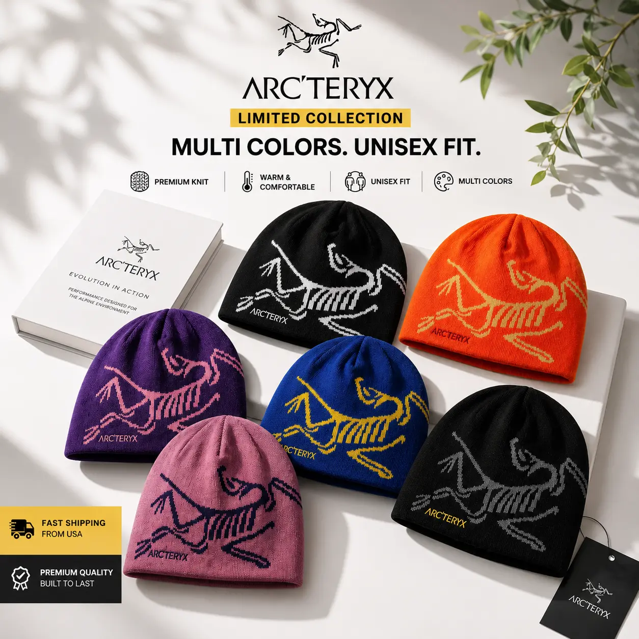 Arc’teryx Beanie Hat Unisex Knit Cap – Multi Color Winter Hat with Iconic Bird Logo, Soft Stretch Cuffed Fit, Premium Knit Skull Cap for Men & Women, Outdoor Hiking Streetwear Fashion, Gorro de Invierno, Trendy Cold Weather Hat USA