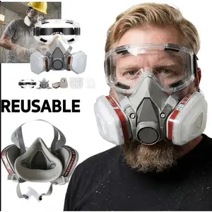 Summer Respirators Reusable Full Face Professional Dust Mask Set: Reusable Respirator Wide Field Safety Goggle Industrial Mask with Dual Filter Cartridges Gas Chemical Protection, Construction, Painting, Woodworking, DIY Projects,Father's Day Outdoor gift