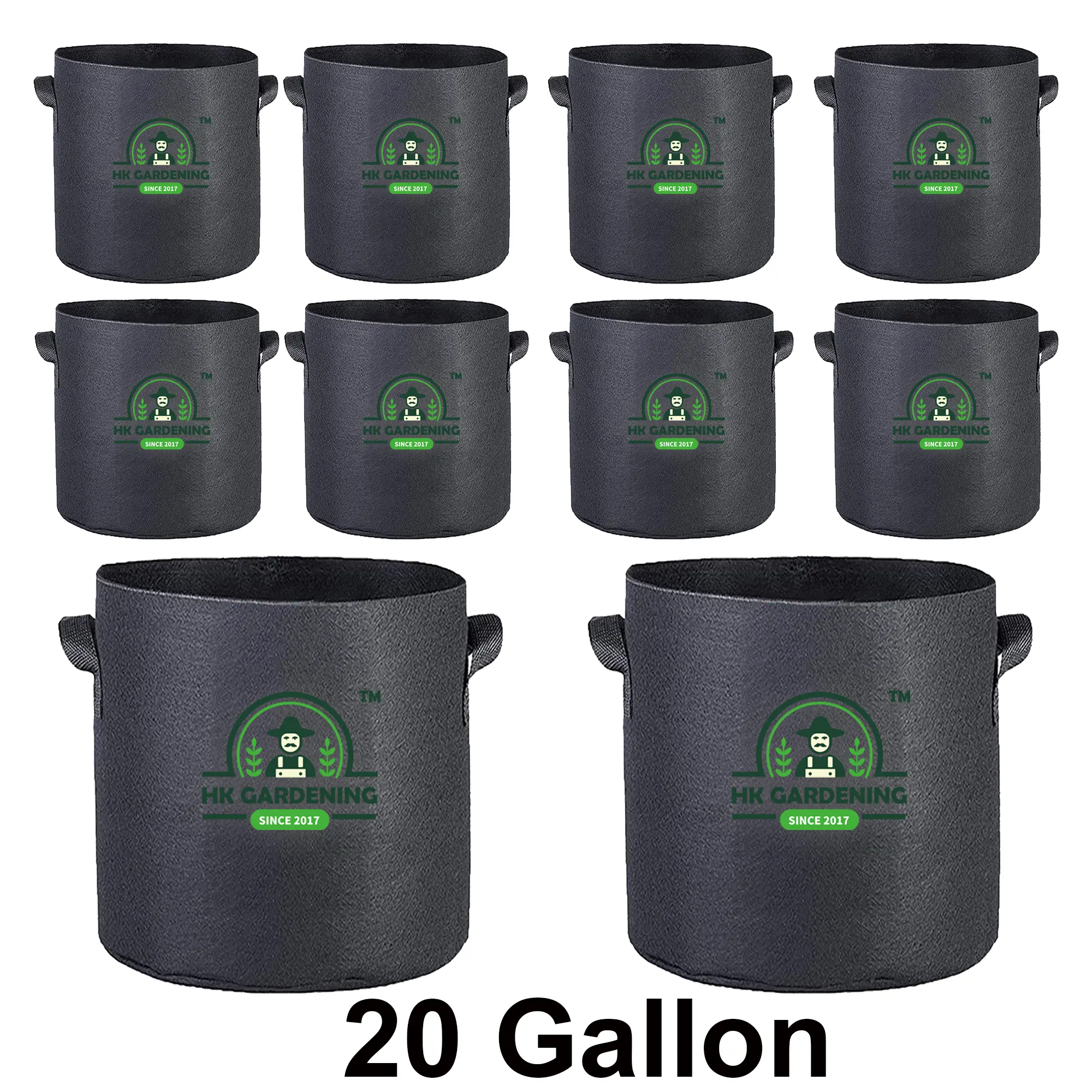 Plant Grow Bags 20 Gallon/10Pcs  Round Fabric Pot Aeration  Black - Ideal for Home and Garden -HK Gardening