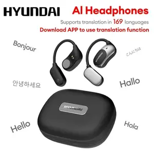 HYUNDAI Fit2 with Built-in 169-Language Translation Wireless Headphones with Electroplated Ear Hook Design – Comfortable, Great Sound, Bluetooth 5.4 Flash Connection, Wireless Earbuds for Music and Calls
