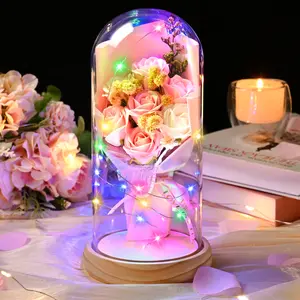 Joymaking Romantic Eternal Rose Flower in Glass Dome with LED Lights, Valentine's gifts, Christmas Flower Gifts for Women, Light up Rose Anniversary Romantic Gift for her,Birthday Valentine's Day or Home Decor