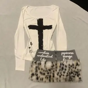 Retro Babe 2-Piece Set | Cross-Print Crewneck T-Shirt + Low-Rise Bodycon Skirt, Vintage Sexy Style