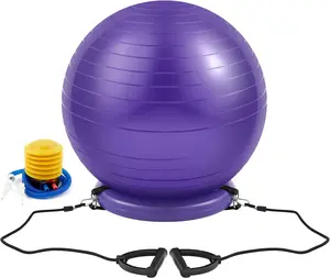 Yoga Ball Chair with Inflatable Stability Base & Resistance Bands, 65cm Large Stability Exercise Ball for Home Workout, Office Desk Sitting, Gym Fitness, Improve Balance Relieve Back Pain, Include Air Pump