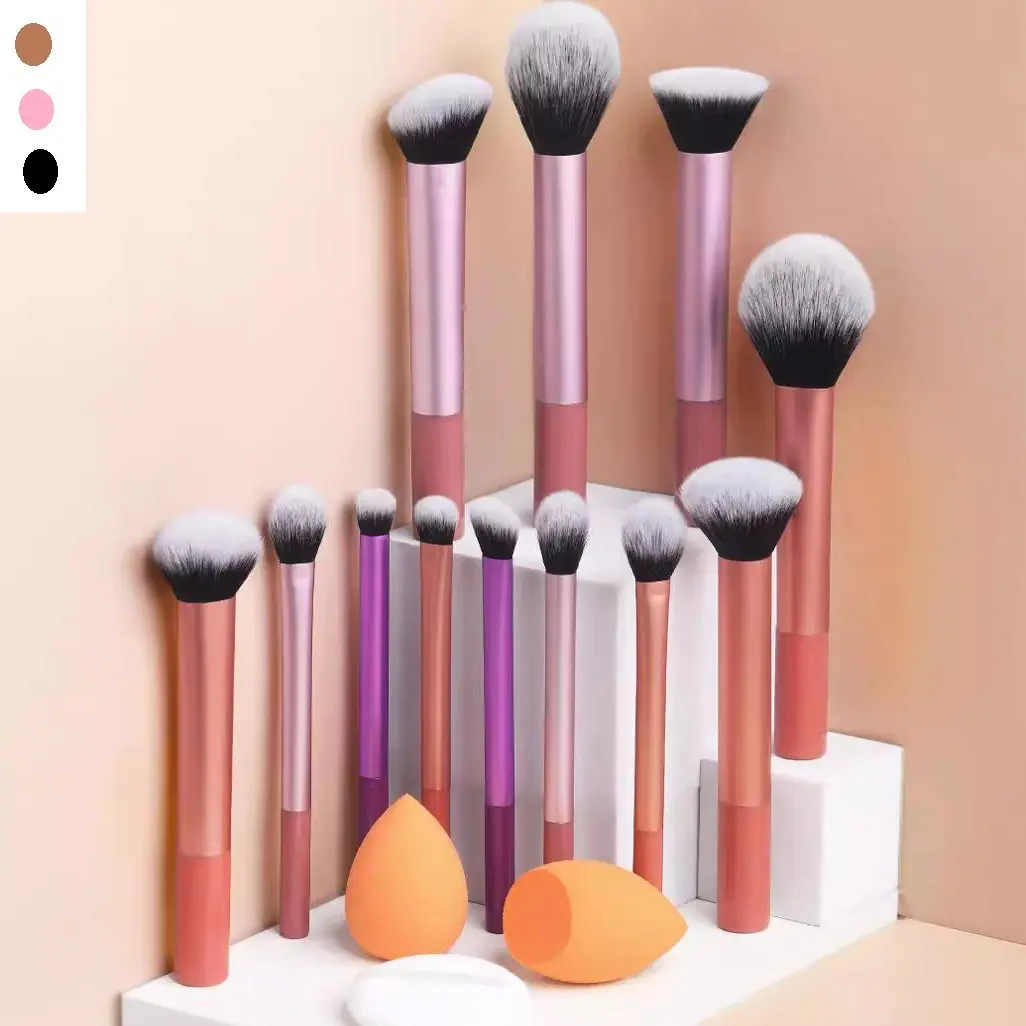 Professional Makeup Brush Set Brush Combo with 12 Brushes, Face Makeup Brushes, 2 Beauty Sponges, 1 Powder Puff, Blush Brush, Loose Powder Brush, Artist Brush Set, Cosmetic Brush Set, Cosmetics Brushes Set