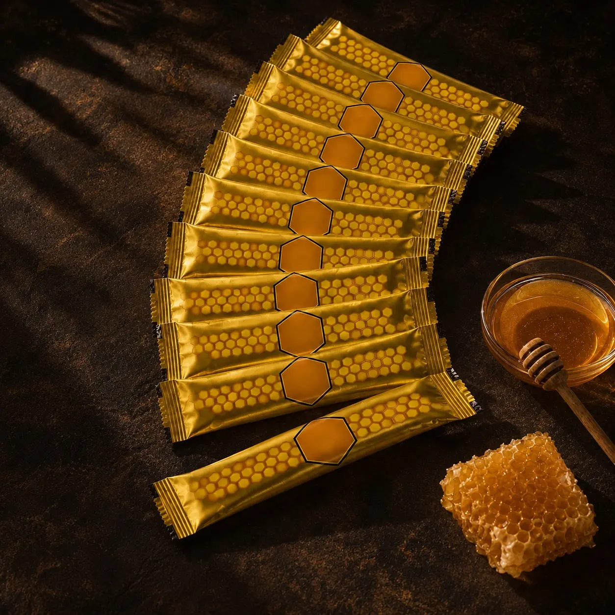 Natural Pure Sweet Honey Sachets with Bee Pollen - 12 x 20g, for Daily Use & Cooking (Staples & Cooking Essentials, Honey & Maple Syrup)