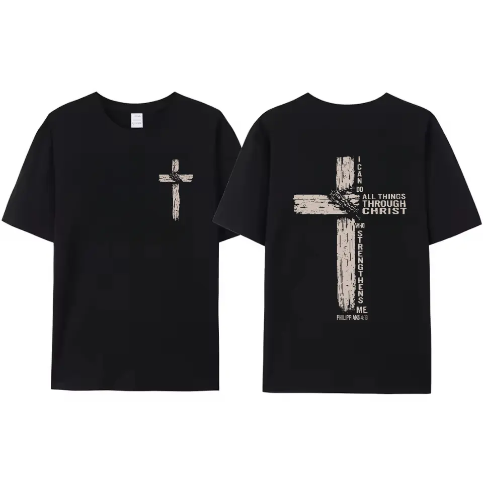 Retro Faith T - Shirt: “I Can Do All Things” Bible Verse + Distressed Cross (Front & Back)