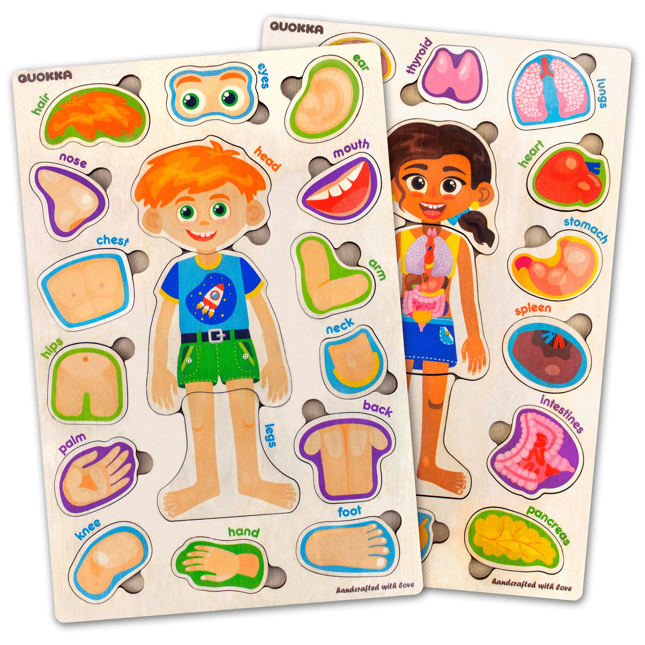 QUOKKA Wooden Kids' Montessori Puzzle - Educational Preschool Game for 3-5 Years Olds, Human Body Parts & Anatomy Skeleton Learning, Developmental Toddler Toy