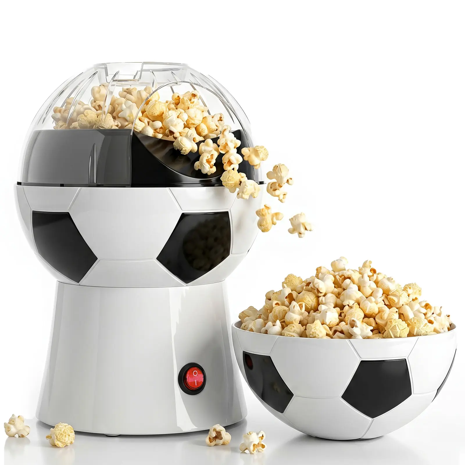 Soccer Ball Hot Air Popcorn Maker, 1200W Oil-Free Popcorn Popper with Serving Bowl, 1-Touch Electric Machine for Game Day, Watch Parties & Family Movie Nights