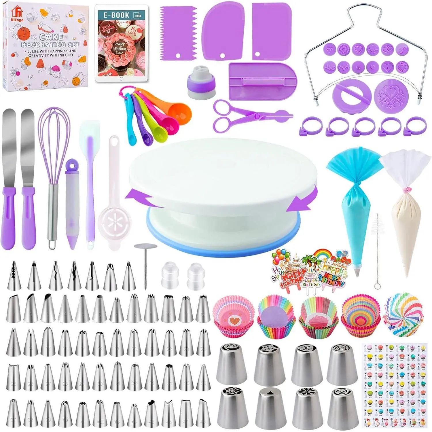 All-Inclusive 356-Piece Baking Starter Set | Professional Cake Decorating Tools with Revolving Turntable & Safe Kitchen Supplies