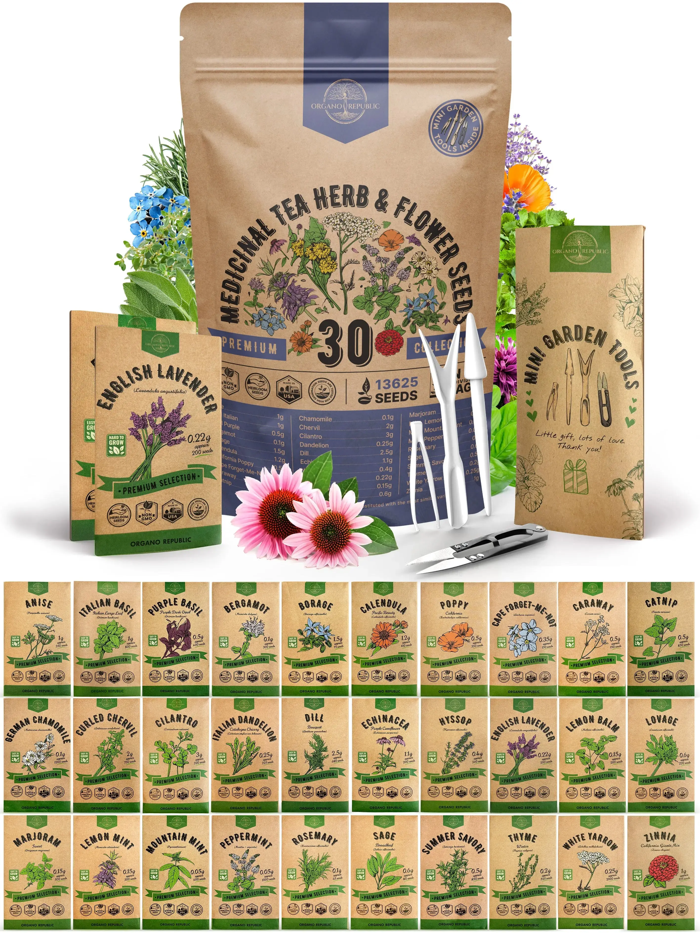 Medicinal Tea Herb & Flower Seeds Variety Pack – Non-GMO Heirloom