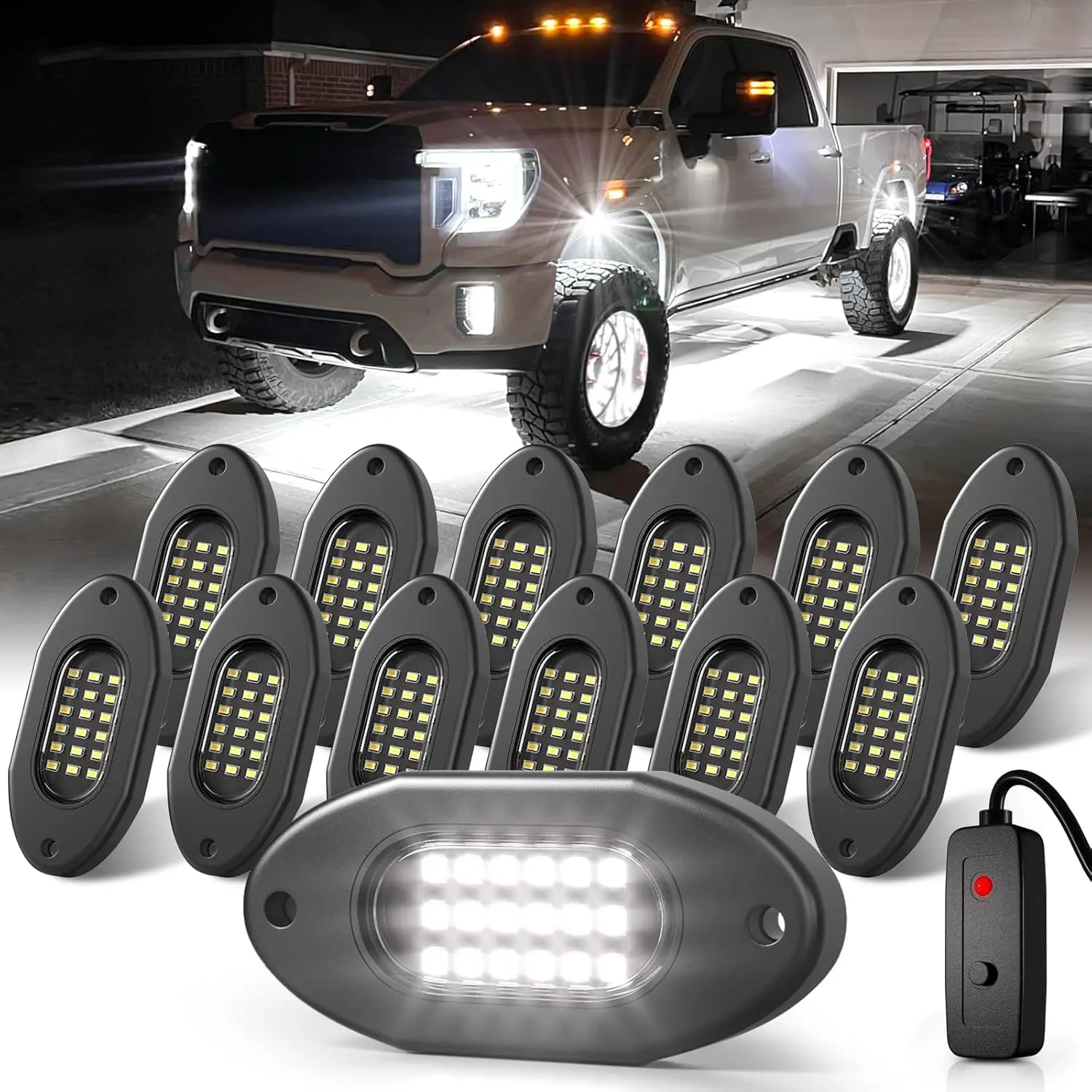 White Car Underbody Lights Vehicle Led 4/6/8/12 Pack, Light with Switch, Wheel Lights, Waterproof IP68, Suitable for Trucks Atv Utv Rzr Suv, Led Car Lights, Car Lighting Accessories