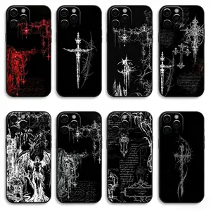 for iPhone16 ProMax.Gothic Cyber Sigil Cross Phone Case For iPhone 17 16 15 14 13 12 11 Pro Max Plus Soft Black Cover for Samsung S25