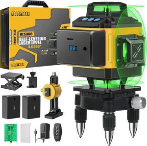 Alloyman 16 Lines Laser Level, Self Leveling 4x360° Green Laser Level with 2Pcs Rechargeable Lithium Batteries/Wall Mount/Remote Control for Indoor and Outdoor Building Renovation Work, Holiday Gift Ideas for Christmas and New Year Celebrations