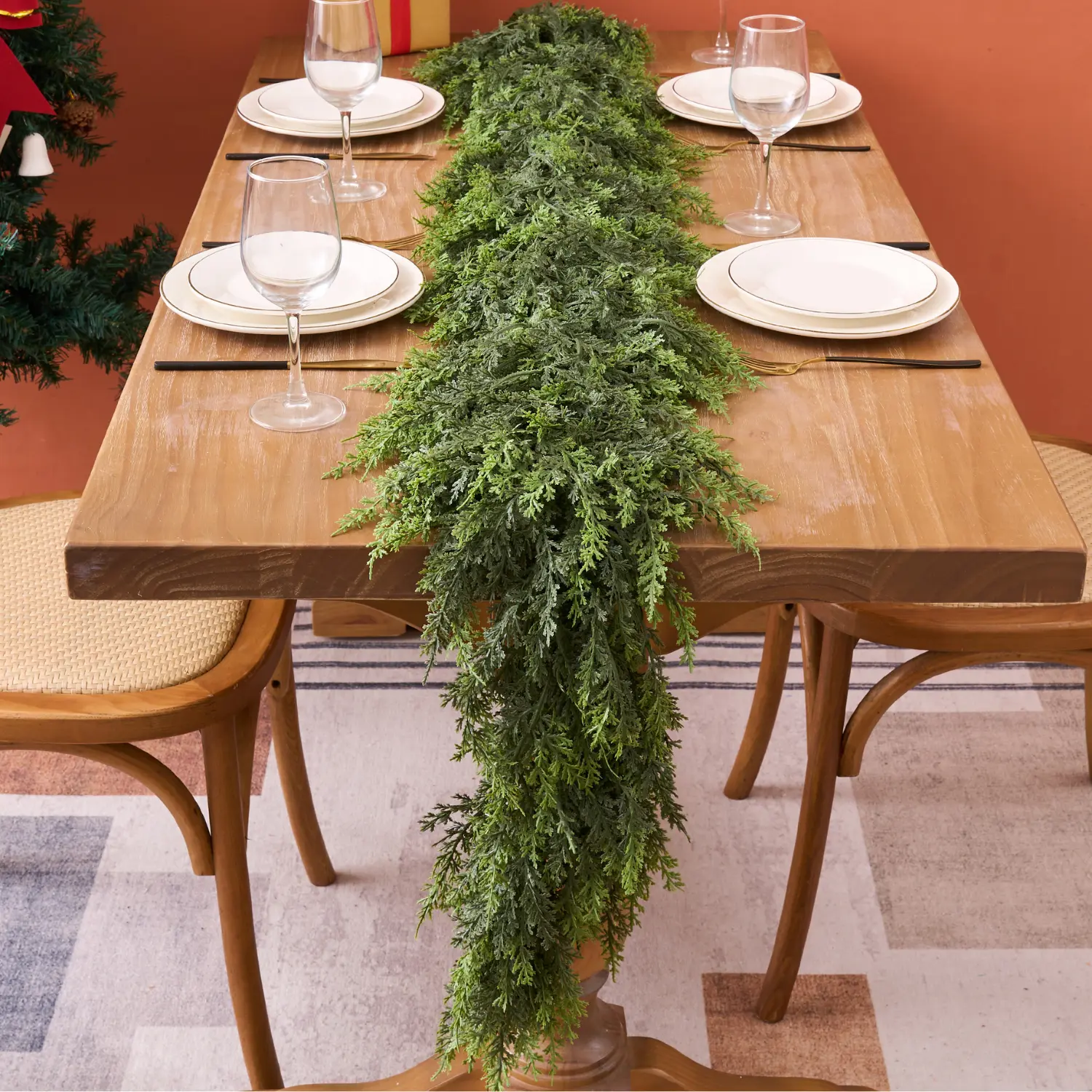 6 FT 1 PC Artificial Cedar Garlands set (Full & lush)- Real touch winter cedar greenery, premium artificial pine Garland for table wall indoor mantal Christmas decorations & ornaments