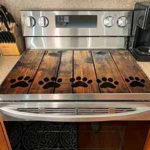 Rustic Wood Paw Print 2D Flat Stove Top Cover, Heat Resistant Scratch Proof Stove Protector, Easy Clean Multi-Use Mat for Home, Stoves, Oven, Washer Dryer, Farmhouse Pet Kitchen Decor #RusticWood #PawPrint #StoveProtector #HeatResistant #EasyClean