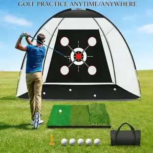 Golf Net with Practice Mat,Golf Hitting Aid Nets 10x7FT for Backyard Driving Chipping Training Swing with Target  for Outdoor Indoor，Gifts for Men Dad Him and Golfer Real-Ball Impact