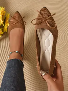 Women's Solid Color Bowknot Design Flat Shoes, Casual Comfortable Lightweight Mesh Breathable Shoes for Daily Wear, All Match Flat Shoes for Women & Girls, Running, Casual Flats