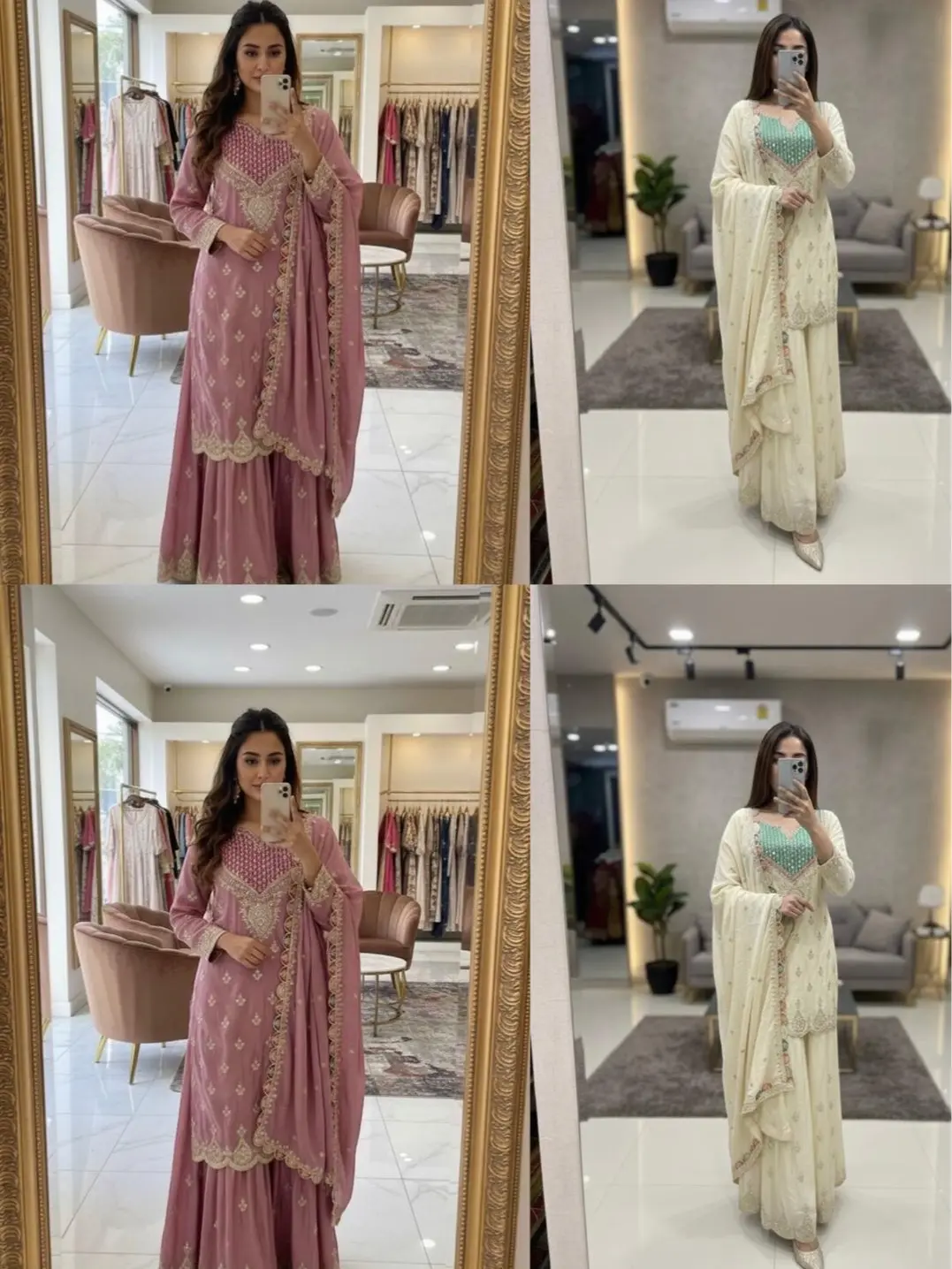 New Designer Sharara Suit Set with Embroidery & Mirror Work Dupatta Round Neck