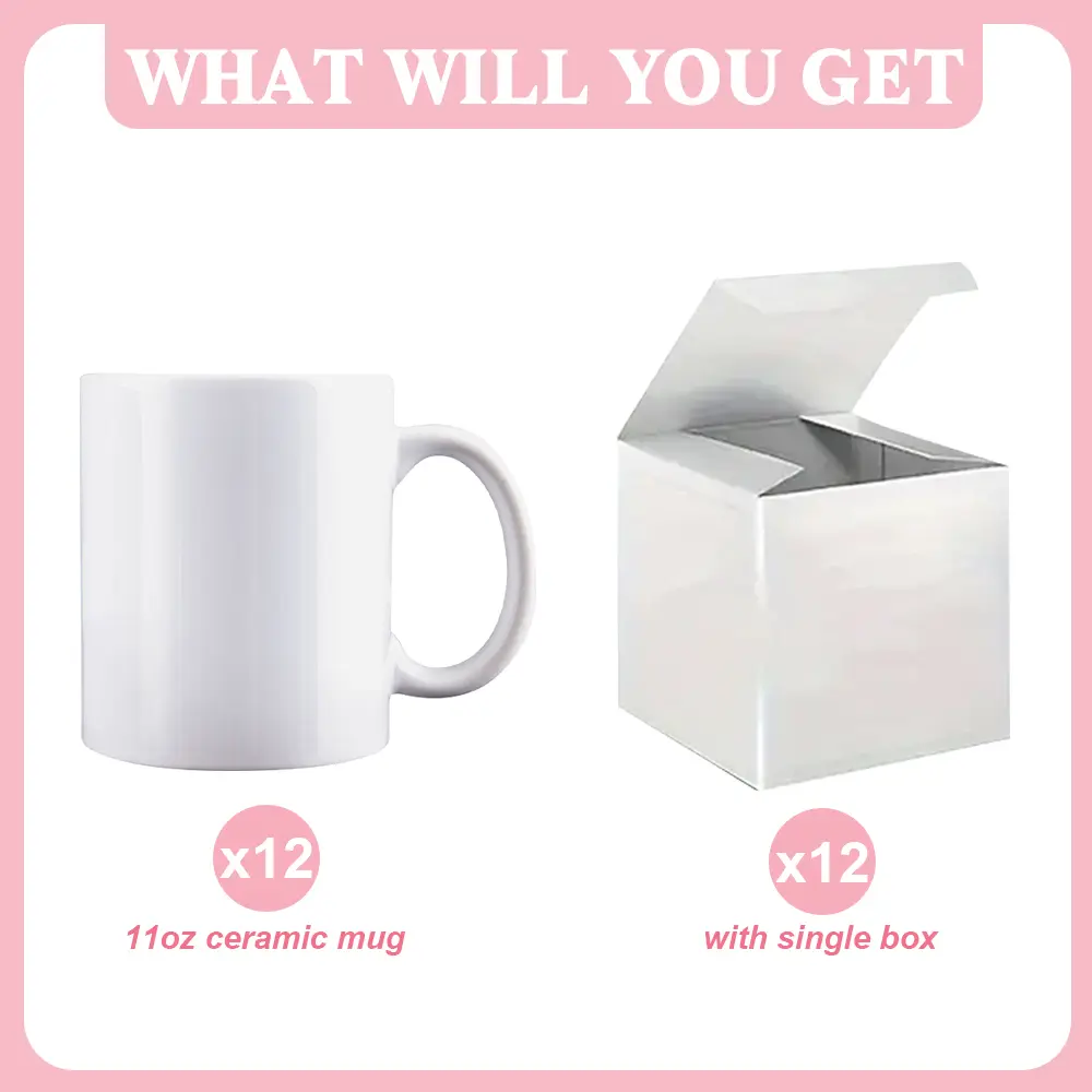 12 Pack Sublimation Blanks 11 Oz Ceramic Mugs Coffee Mugs White Box Package Bulk Drinkware Tumbler Washable Reusable Coffee Mugs For DIY Gifts Reuse Cup