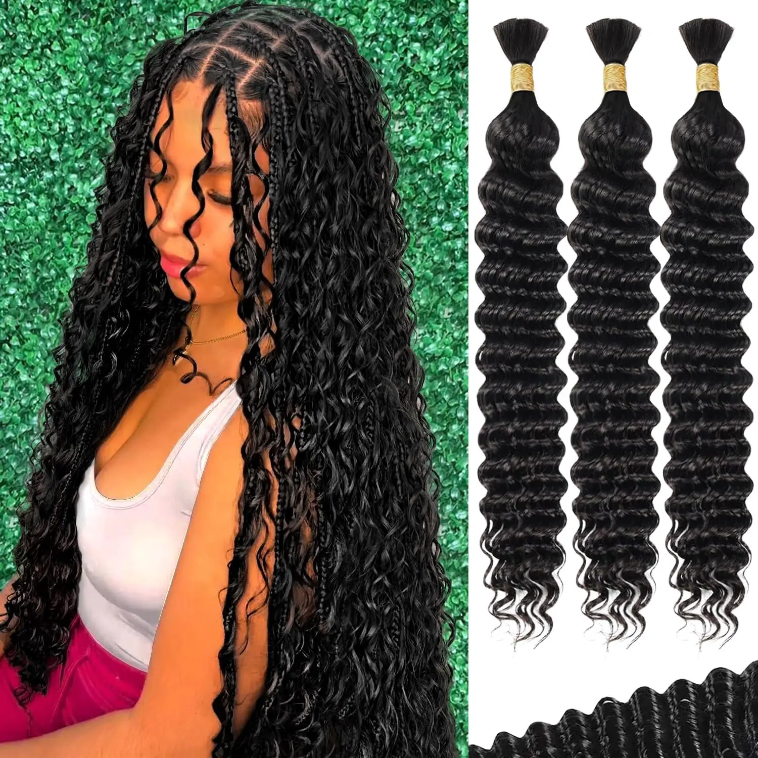 GK 100 Percent Human Braiding Hair For Boho Braids Curly Human Hair Braiding Hair Full Bulk Human Hair For Braiding Wet Wavy 100g 1 Bundles No Weft Micro Braiding Hair Human Hair Extensions #SummerVibes summerwins