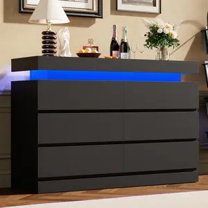 LED Bedside Table with Charging Station 47 Inch TV Stand Dresser for Bedroom Living Room Smart Modern Nightstand with Drawers Storage Cabinet Open Shelf Media Console Table with Power Outlets USB Ports Console Cabinet for 50 55 Inch TV