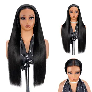 Supernova Hair SuperNova Glueless 2-in-1 Headband Lace Front Wig Straight 100% Human Hair Natural Look No Install Needed Elastic Headband Classic Black Color