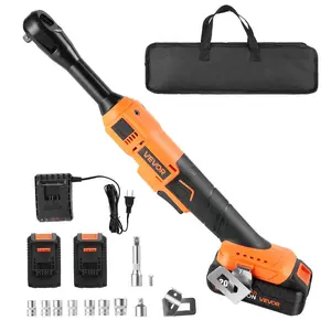 VEVOR Cordless Ratchet Wrench, 3/8 inch Drive, 230 RPM, up to 88 ft - lbs of Torque, Battery Powered Electric Ratchet Wrench Set with Two 2.0Ah Batteries, Charger, Sockets, Adaptors and Cloth BagVEVOR Super Brand Day