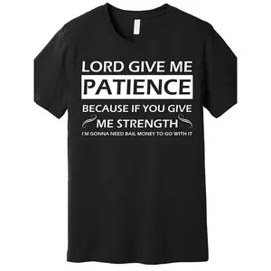 1pc "Lord Give Me Patience" Graphic Cotton T-Shirt - Men's Casual Crew Neck, Short Sleeve, Regular Fit, All-Season Wear, 180gsm, Black with White Text, Ideal for Valentine's Day, New Year's, Father's Day, Gift for Men | Bold Text Design | 100% Cotton Fabr
