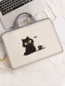 Cat Pattern Printed Notebook Bag, Soft Laptop Sleeve, Tablet Case, Zipper Storage Pouch, Casual Style, All Seasons