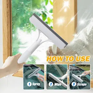 3 in 1 Window Cleaning Scraper, 2025 New Squeegee for Shower Glass, 3 in 1 Spray Function for Glass Doors for Windows Glass, Mirrors Scraper, Brush. All-Purpose Window Cleaner Tool