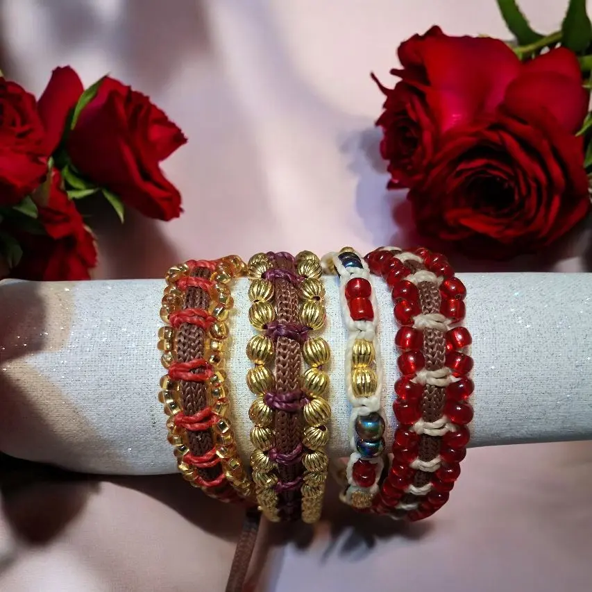 Handcrafted Bracelets for Girls Set of 4 Adjustable Size 6.5 to 8 Unique Handmade Jewelry