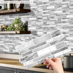18/36 Piece Marble Self-Adhesive Tile Wall Stickers, Easy Install Kitchen Bathroom Splash Guard, 4.72x9.68 Inch 2D Home Decor, Self Adhesive Tiles