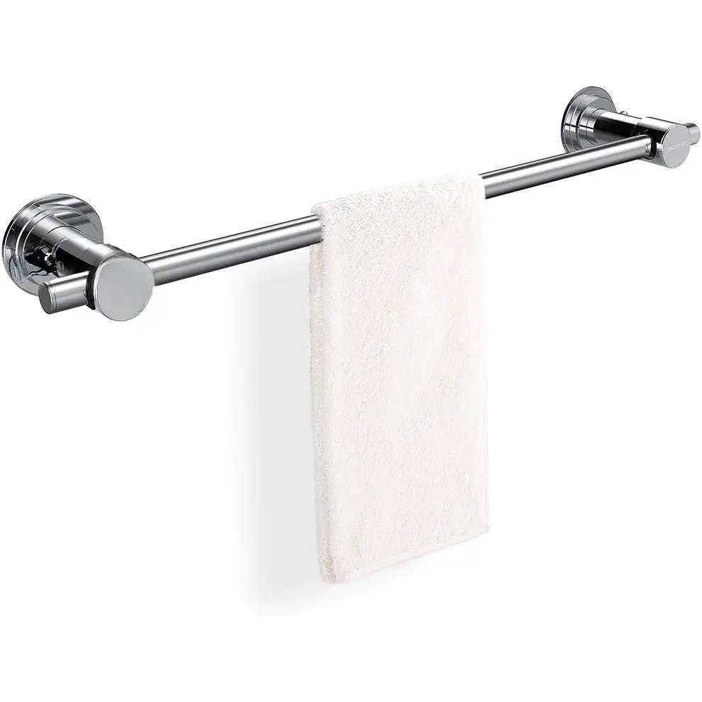 24 inch Vacuum Suction Cup Towel Bar, Removeable Shower Mat Rod Shower Door Adhesive Towel Bar Suction Towel Rack, Premium Chrome